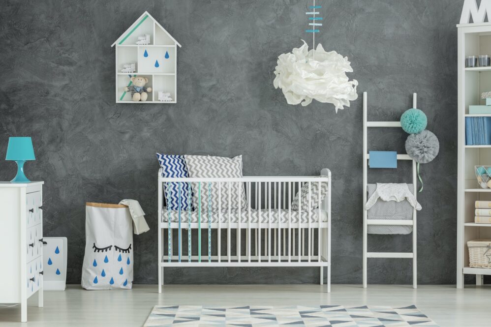 Grey Baby Bedroom With Cot
