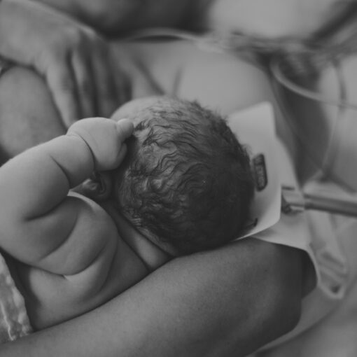 Newborn Baby Girl Breastfeeding After Birth